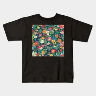 Cheerful Wildflowers, Blue, Red, Orange, Pink, and Yellow Flowers Kids T-Shirt